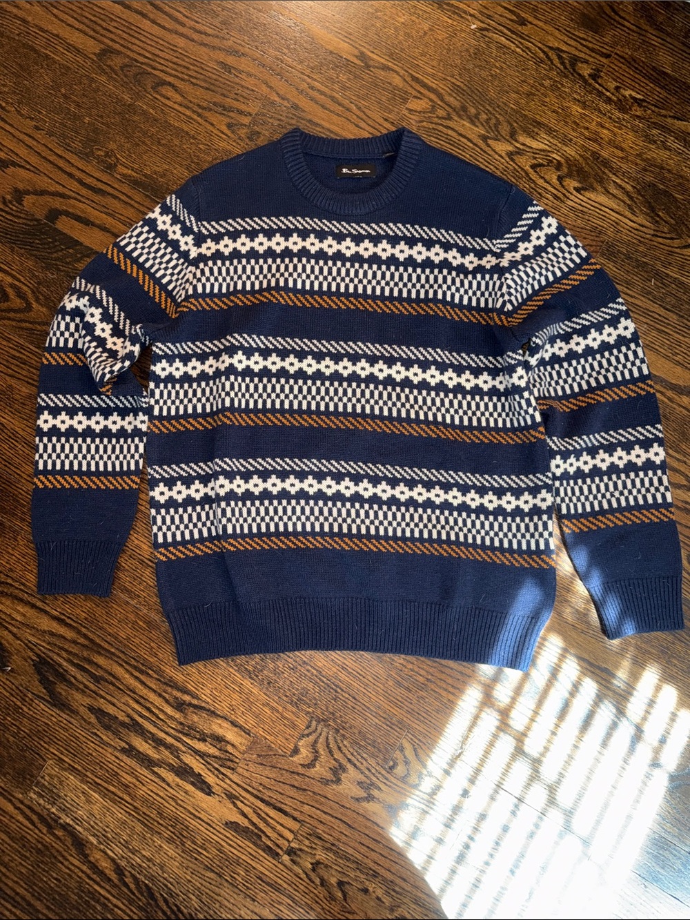 Ben Sherman Men's Fair Isle Crew Neck Knit Sweater Navy Blue XXL